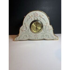 Lenox Gem Blossoms Porcelain Mantel Clock Gold Trim 11" Trimmed With Pearls